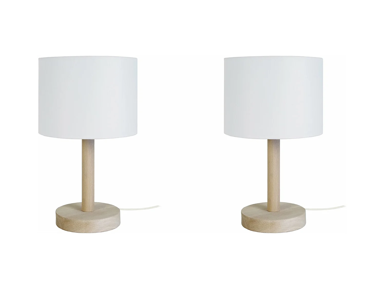 Pair de Lampes de chevet droit bois  naturel,blanc 35 cm.
