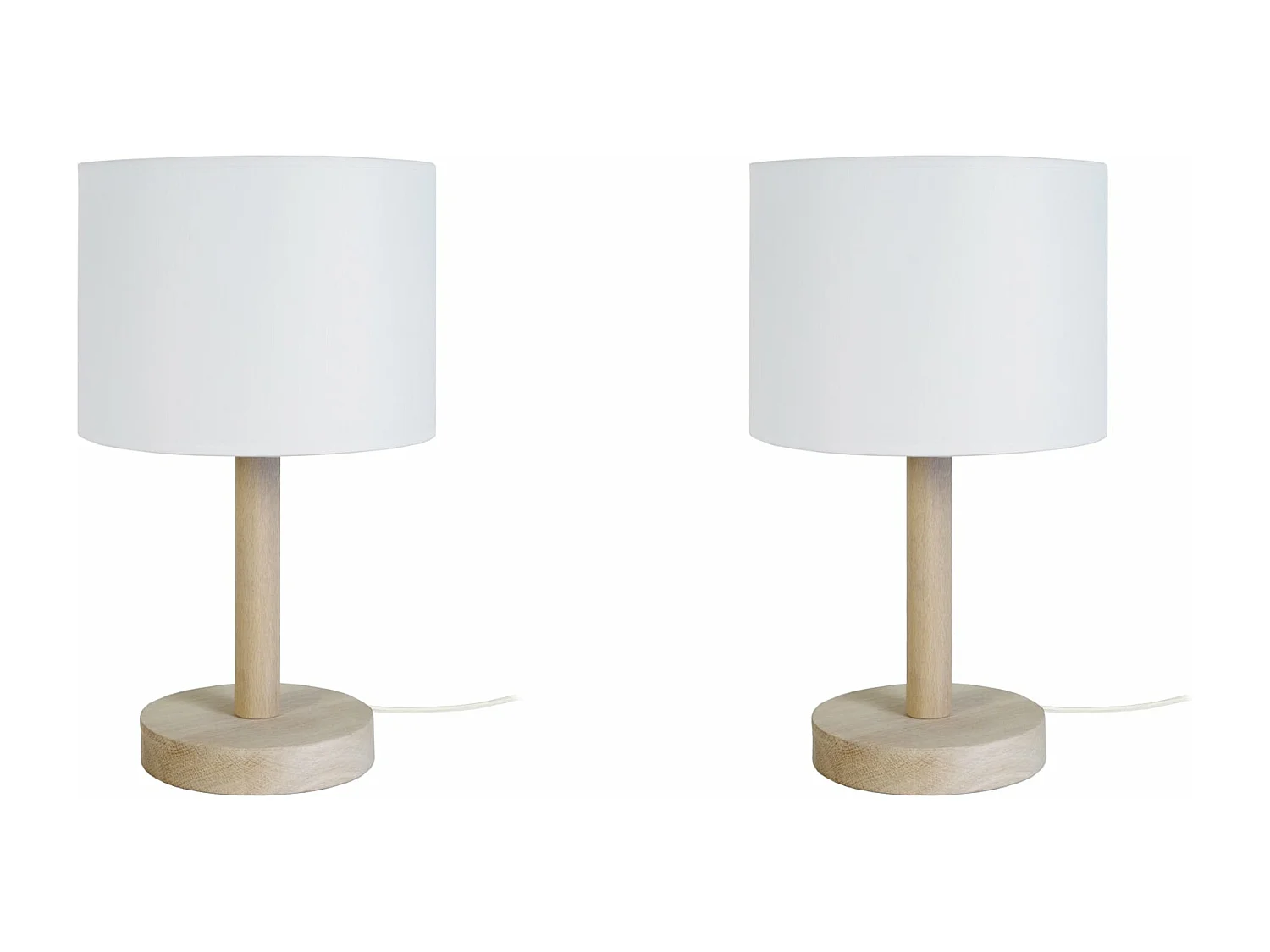 Pair de Lampes de chevet droit bois  naturel,blanc 35 cm.