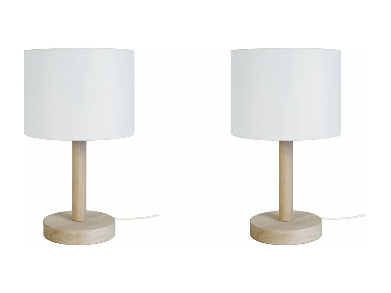 Pair de Lampes de chevet droit bois  naturel,blanc 35 cm.