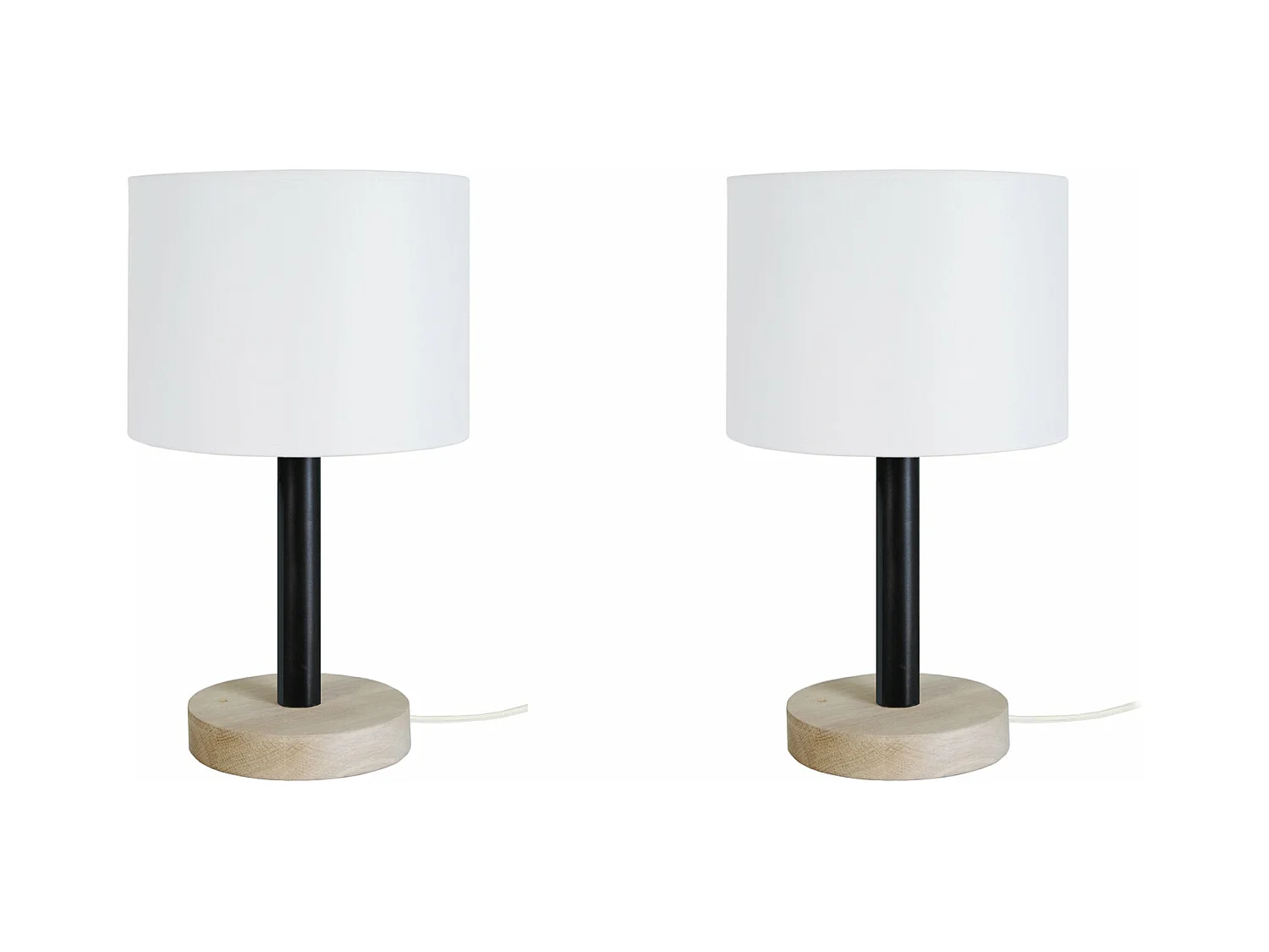 Pair de Lampes de chevet droit bois  naturel,noir 35 cm.