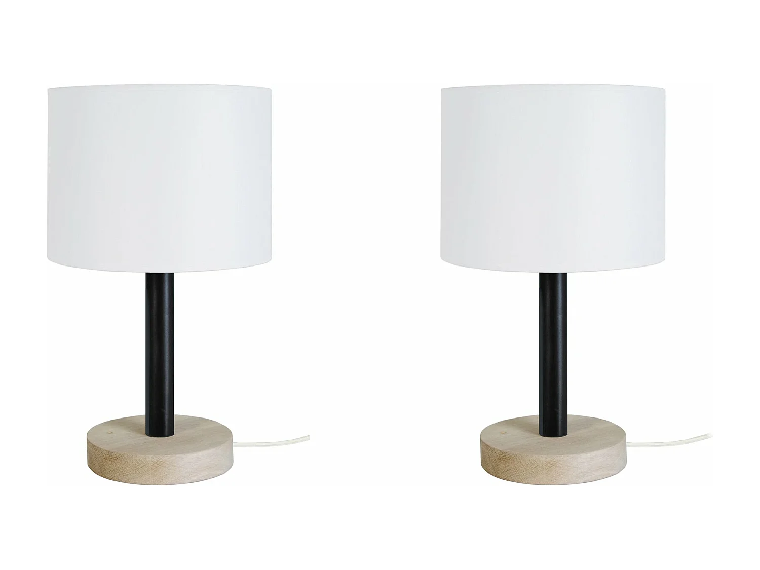 Pair de Lampes de chevet droit bois  naturel,noir 35 cm.