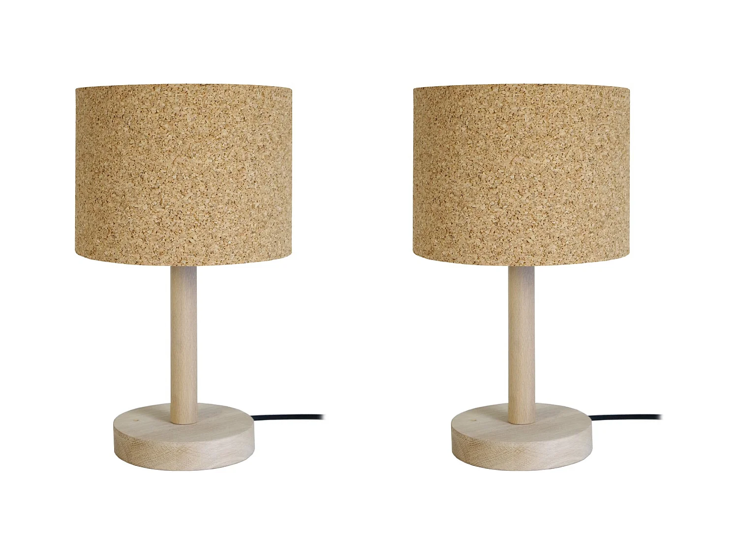 Pair de Lampes de chevet droit bois  naturel,liège 35 cm.