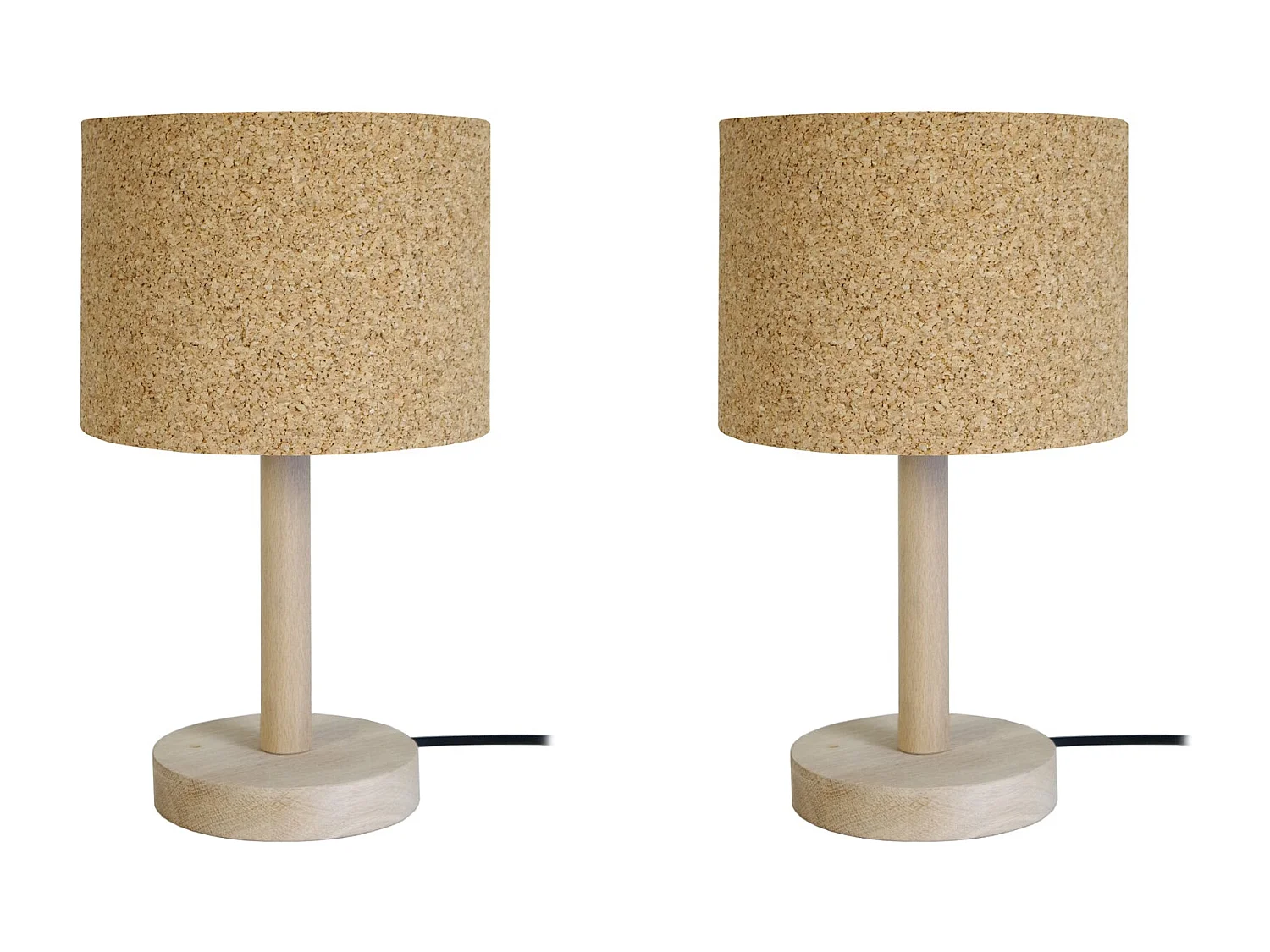 Pair de Lampes de chevet droit bois  naturel,liège 35 cm.