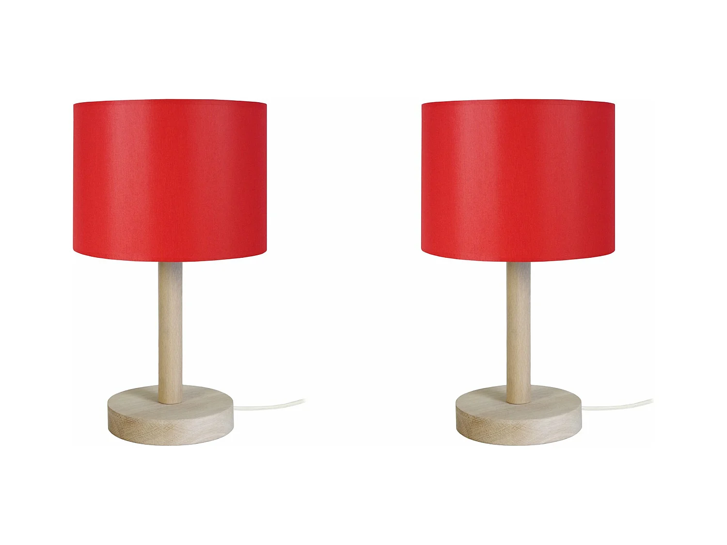 Pair de Lampes de chevet droit bois  naturel,rouge 35 cm.