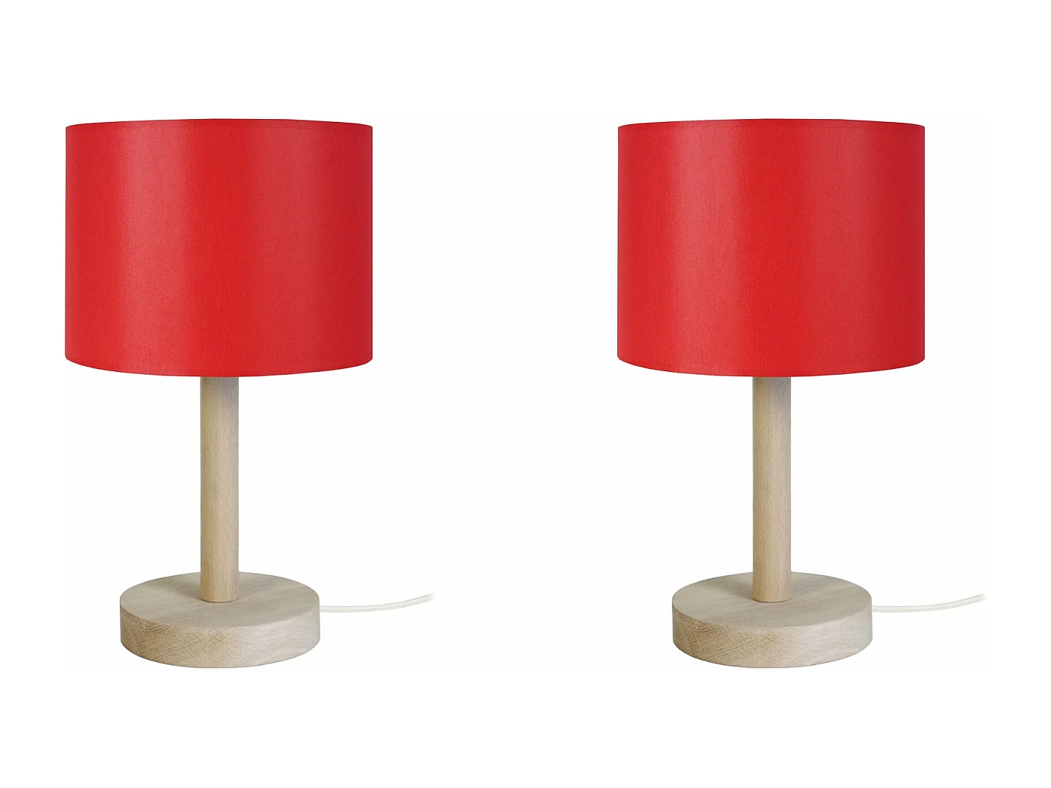 Pair de Lampes de chevet droit bois  naturel,rouge 35 cm.