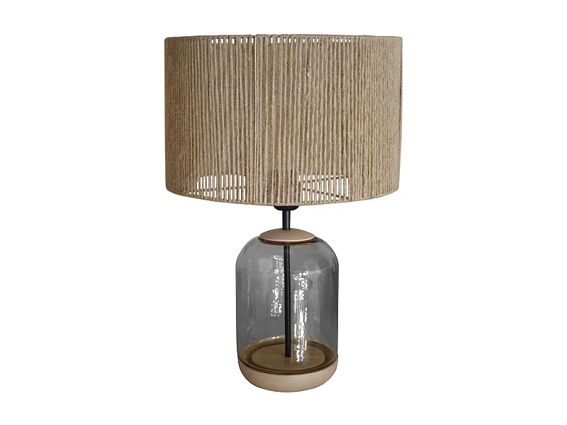 Lampe de Salon TOSEL ,bois,verre,naturel, H53xD 35xP35cm