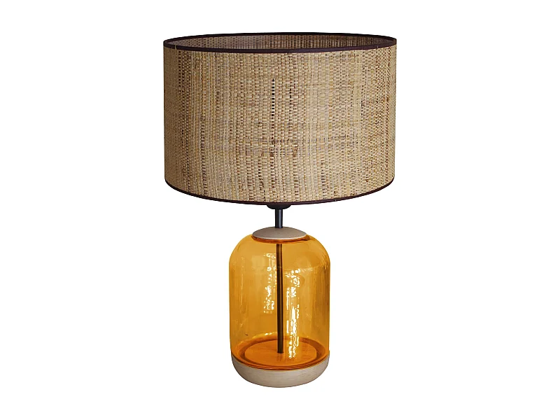 Lampe de Salon TOSEL ,bois,verre,naturel,H53xD35xP 35cm