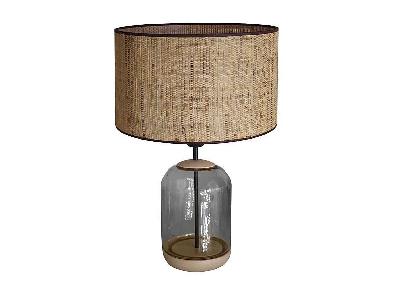 Lampe de Salon TOSEL ,bois,verre,naturel,H53xD35x P 35cm