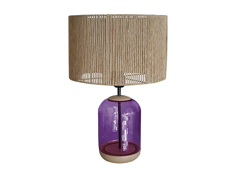 Lampe de Salon TOSEL ,bois,verre,naturel, H 53xD35xP35cm