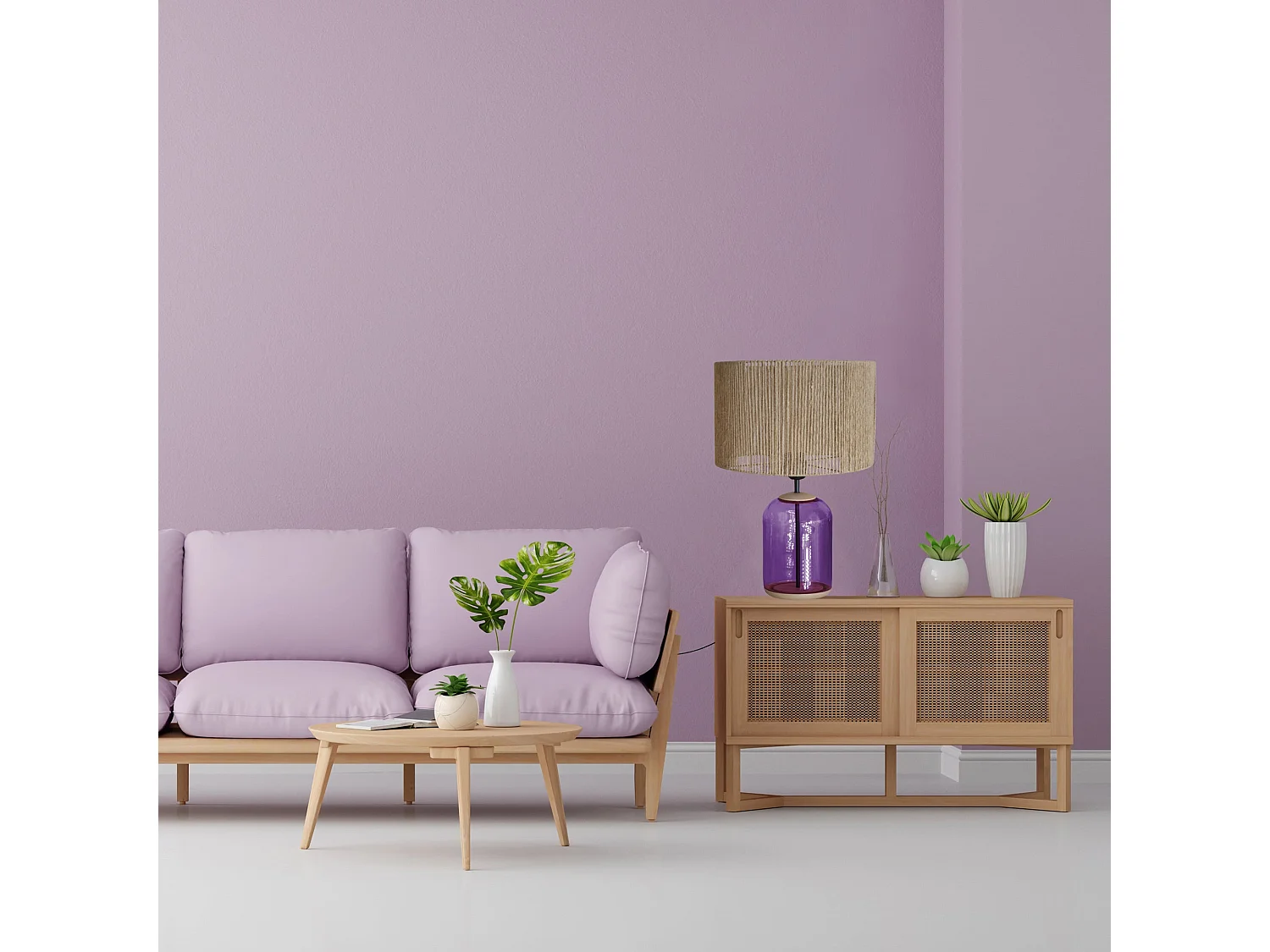 Lampe de Salon TOSEL ,bois,verre,naturel, H 53xD35xP35cm