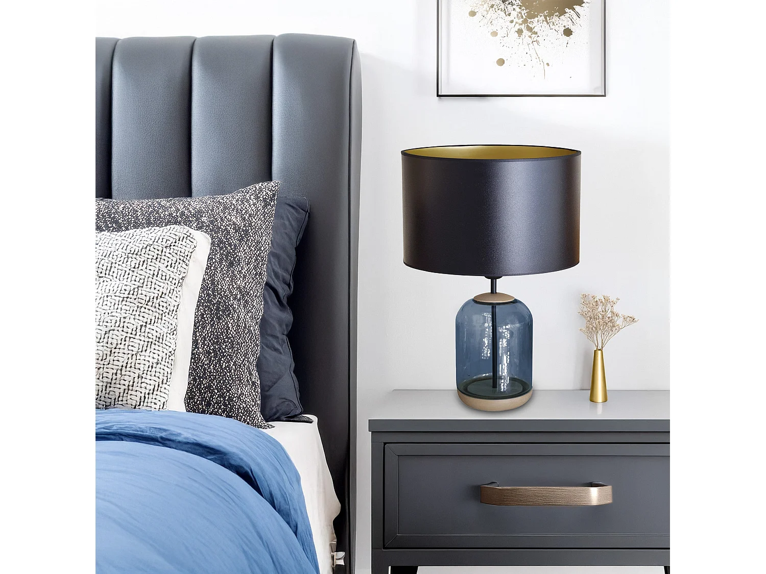 Lampe de Salon TOSEL ,bois,verre,naturel,H53xD 35xP35cm
