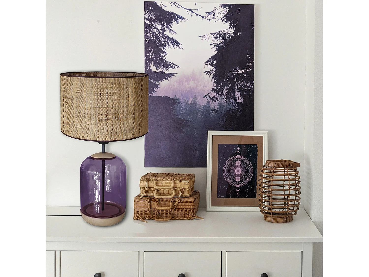 Lampe de Salon TOSEL ,bois,verre,naturel,H53xD35x P35 cm