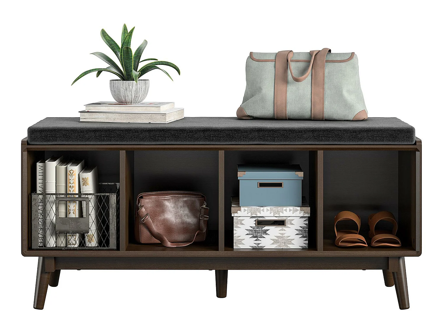 Brittany | Banc avec 4 compartiments en MDF marron