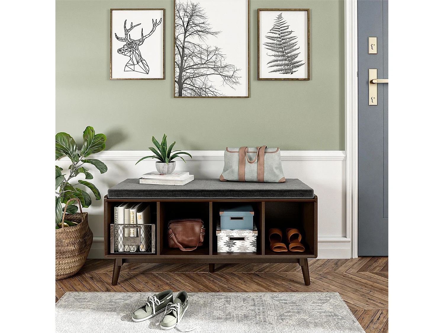 Brittany | Banc avec 4 compartiments en MDF marron