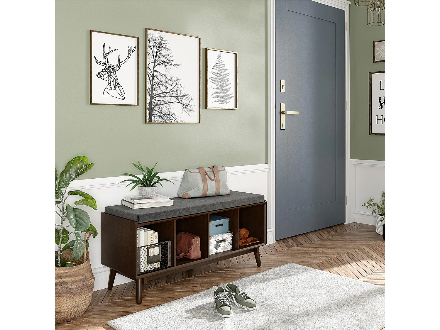 Brittany | Banc avec 4 compartiments en MDF marron