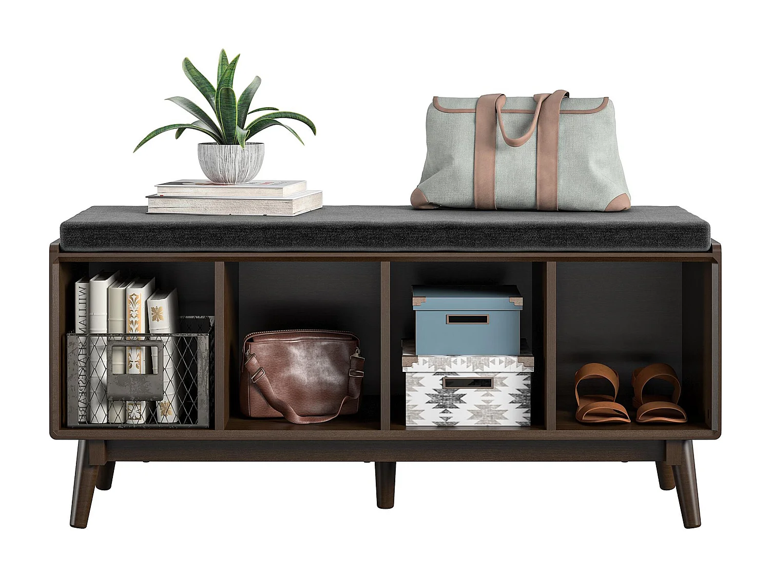 Brittany | Banc avec 4 compartiments en MDF marron