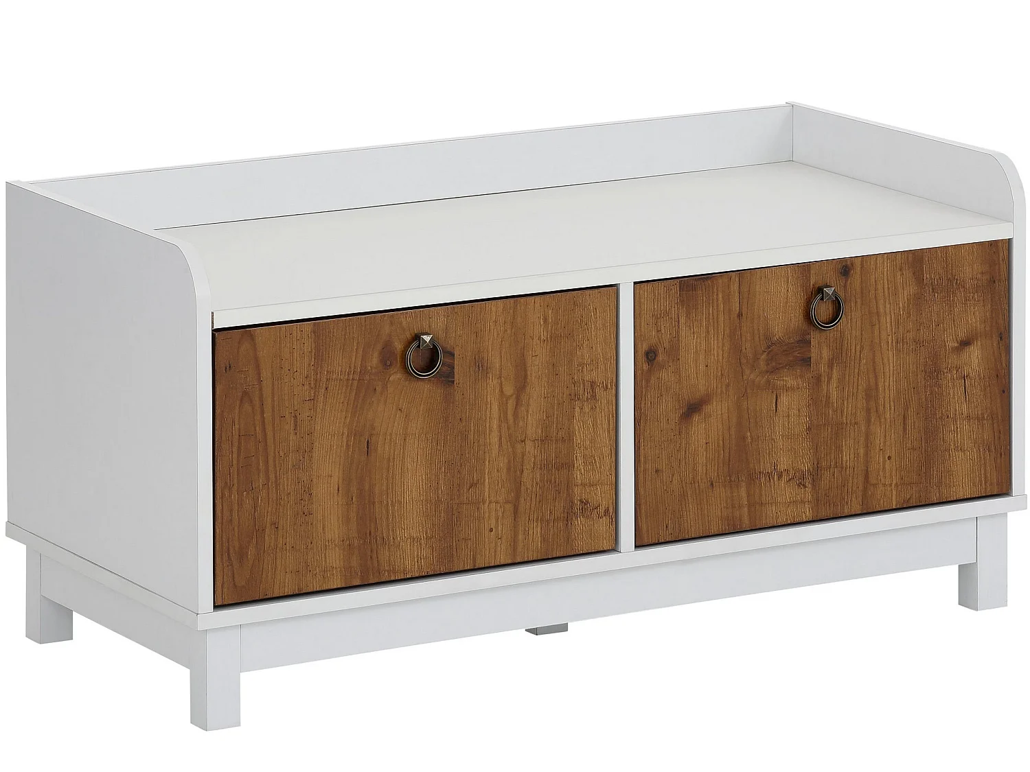 Banco con 2 puertas en MDF blanco y roble pacifico