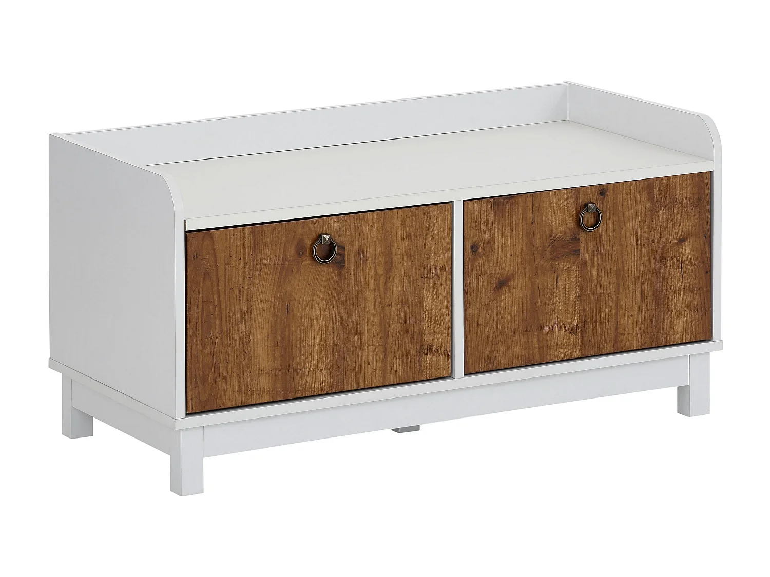 Bank mit 2 Türen in MDF-Weiß und Pazifischer Eiche