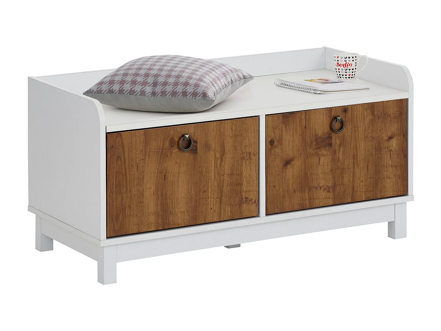 Bank mit 2 Türen in MDF-Weiß und Pazifischer Eiche