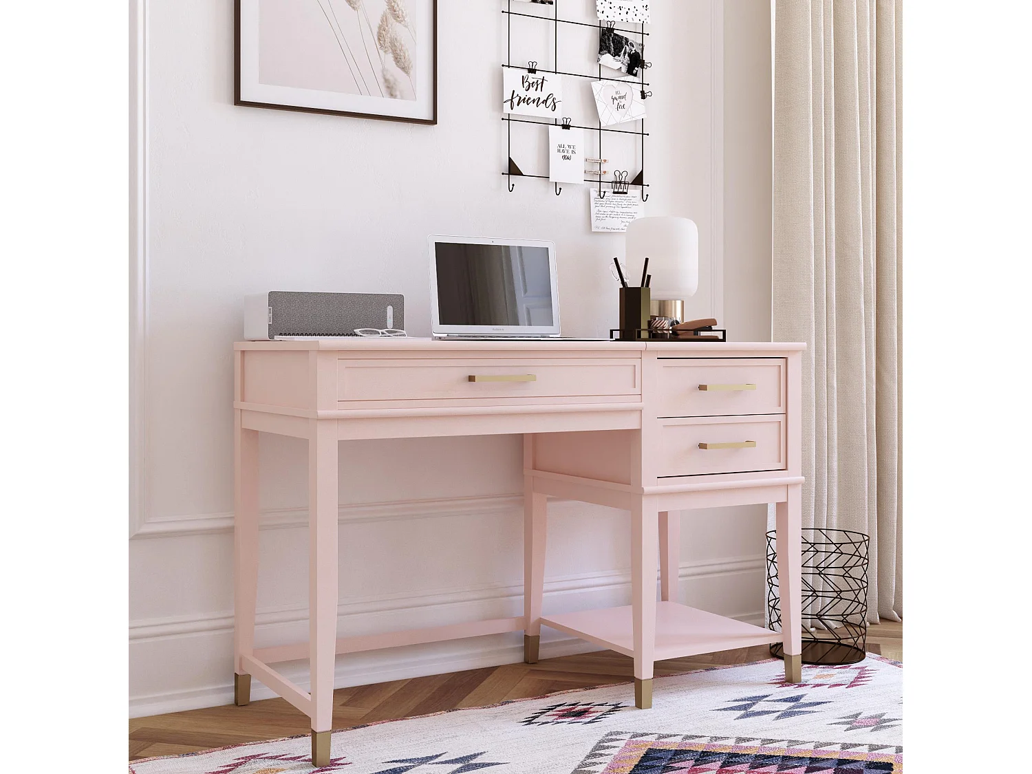 Westerleigh | Bureau d'ordinateur avec plateau relevable en MDF rose