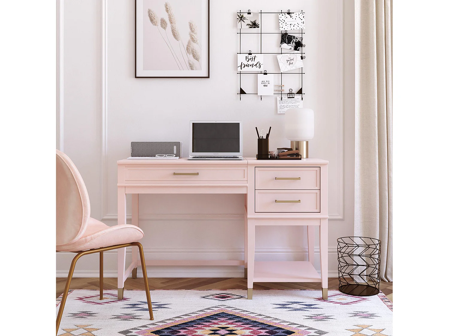 Computertisch mit Hubplatte in MDF-Rosa