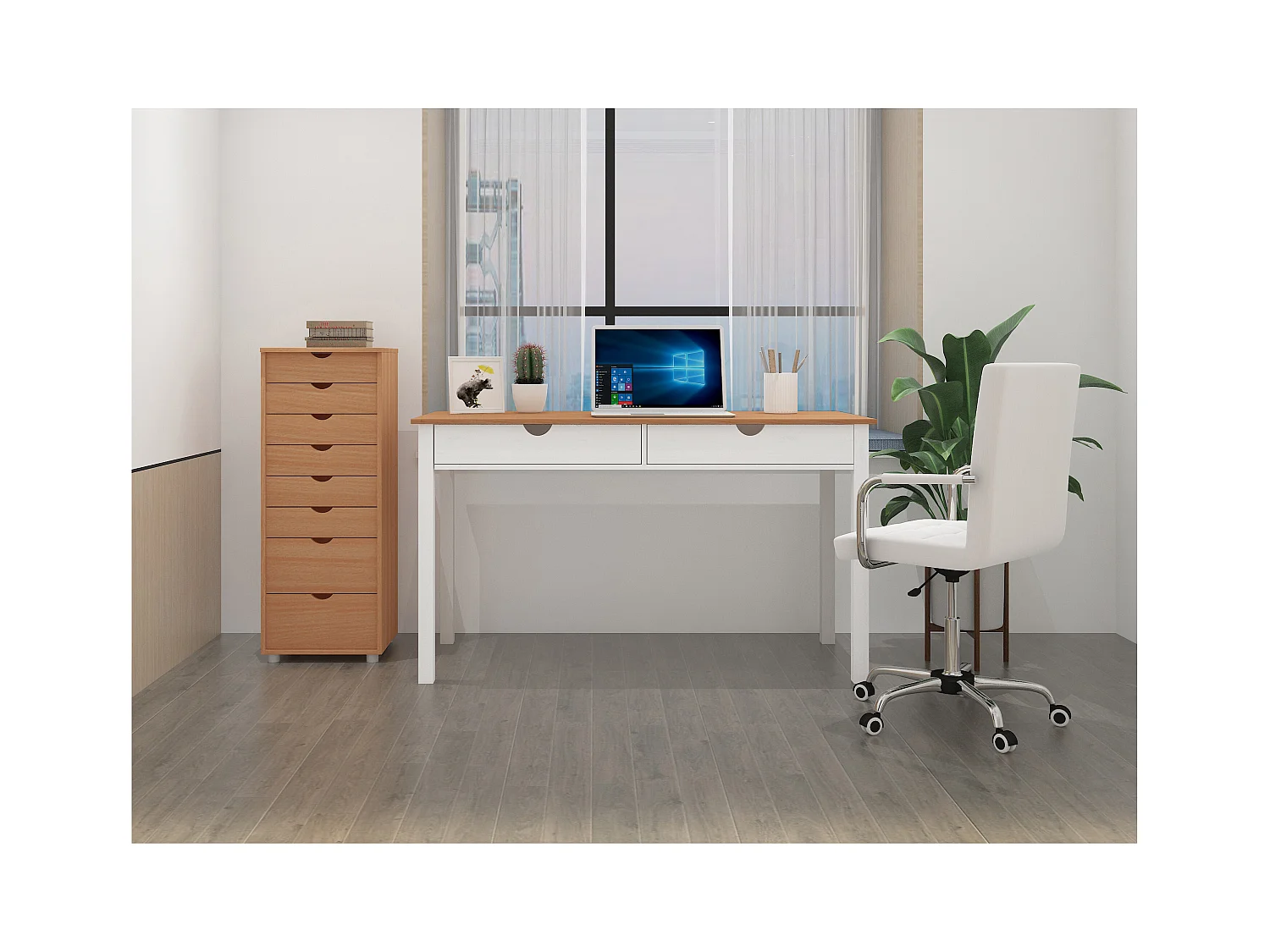 Gava | Secretária com 2 Gavetas em Pinho Branco e Nature