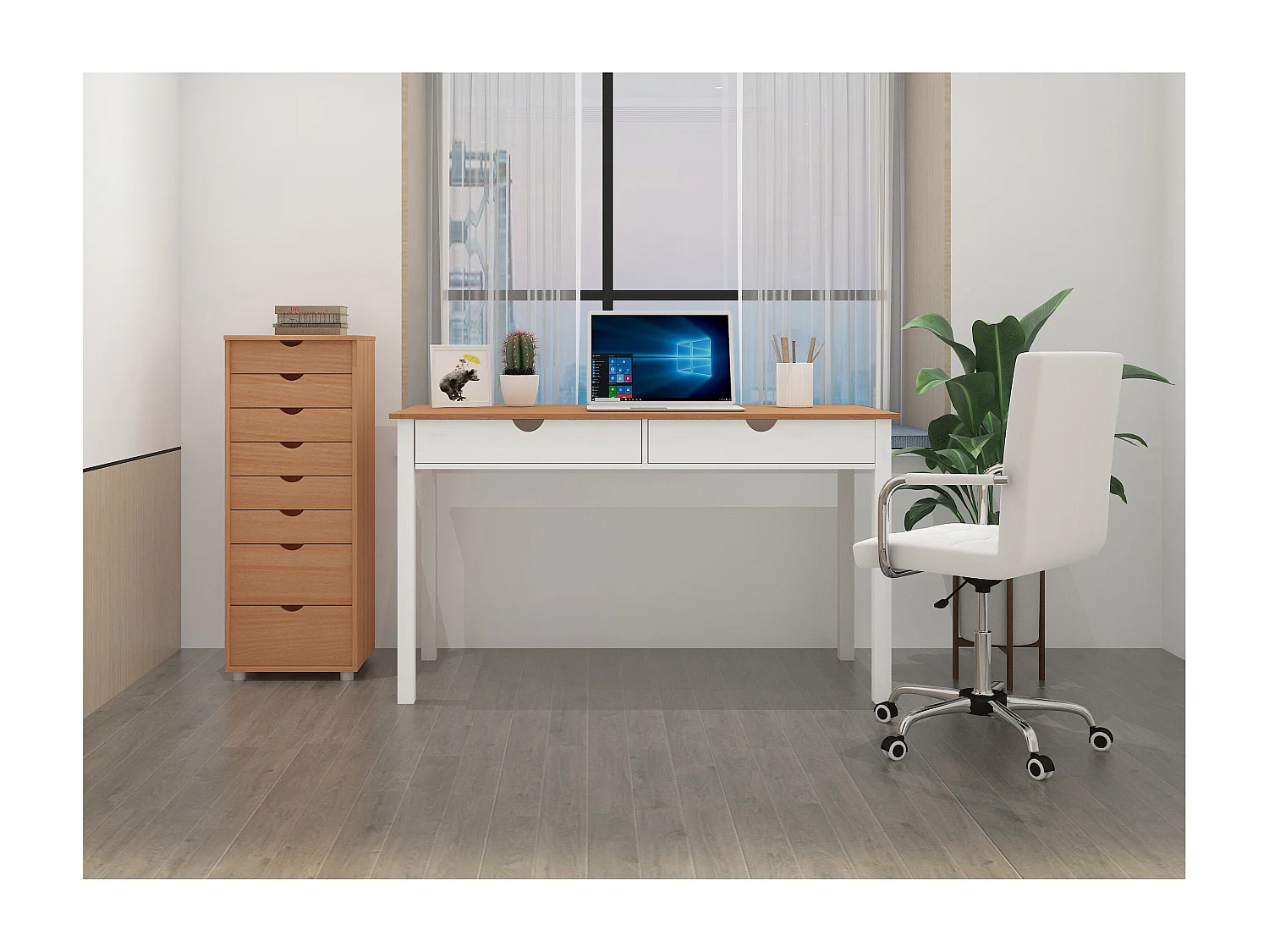 Gava | Bureau 2 tiroirs en pin blanc et nature