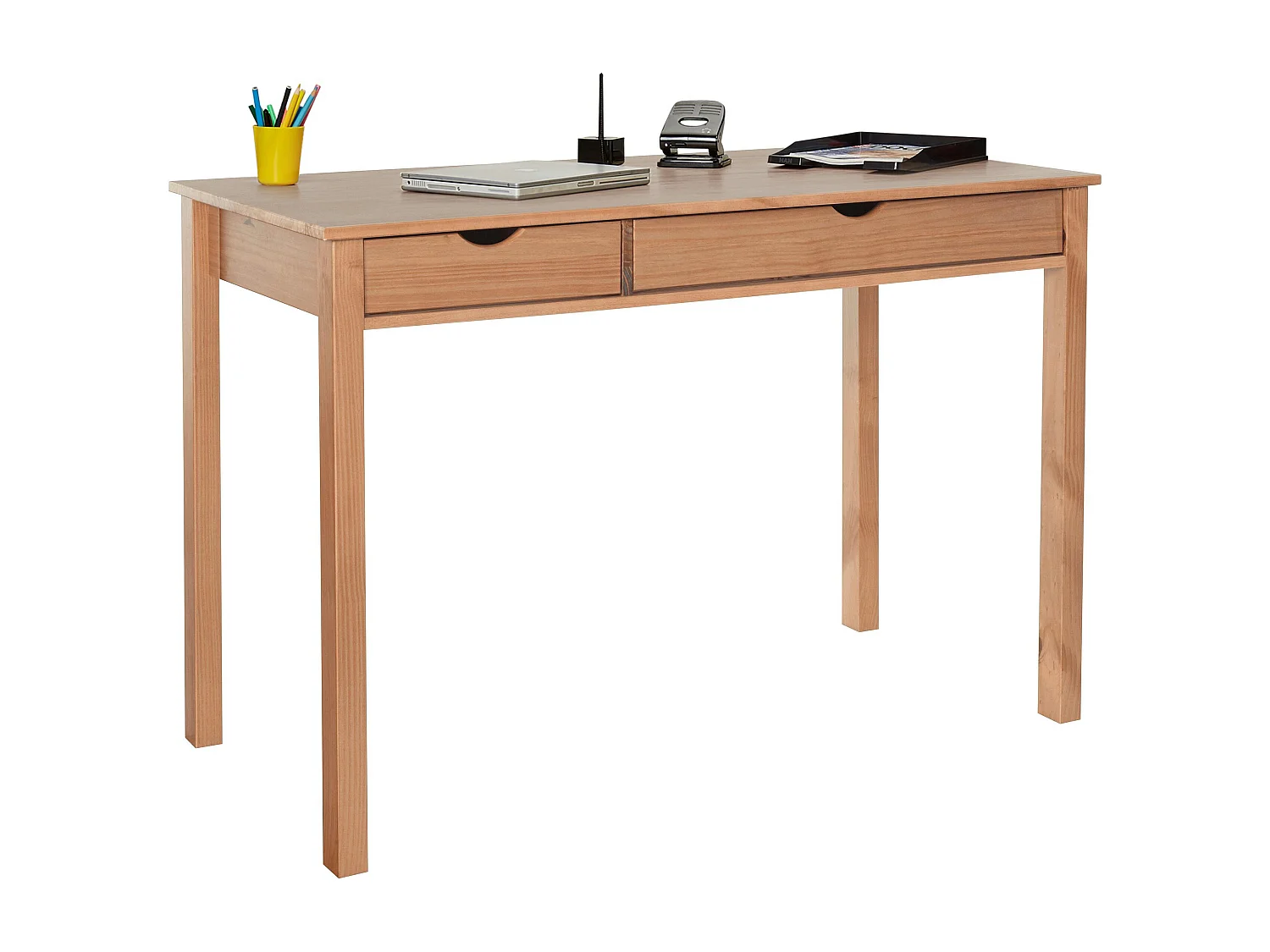 Secretária com 2 gavetas em pinho branco e pinho natural