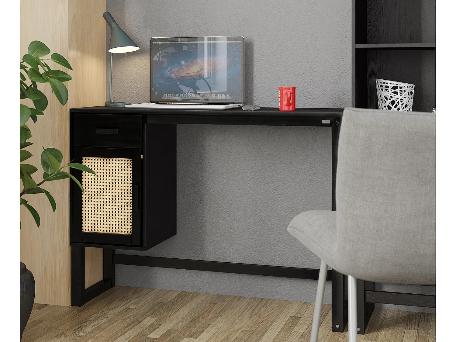 Selma-Vitrine met 1 lade en 2 deuren in Pine Grey en Stain Wax