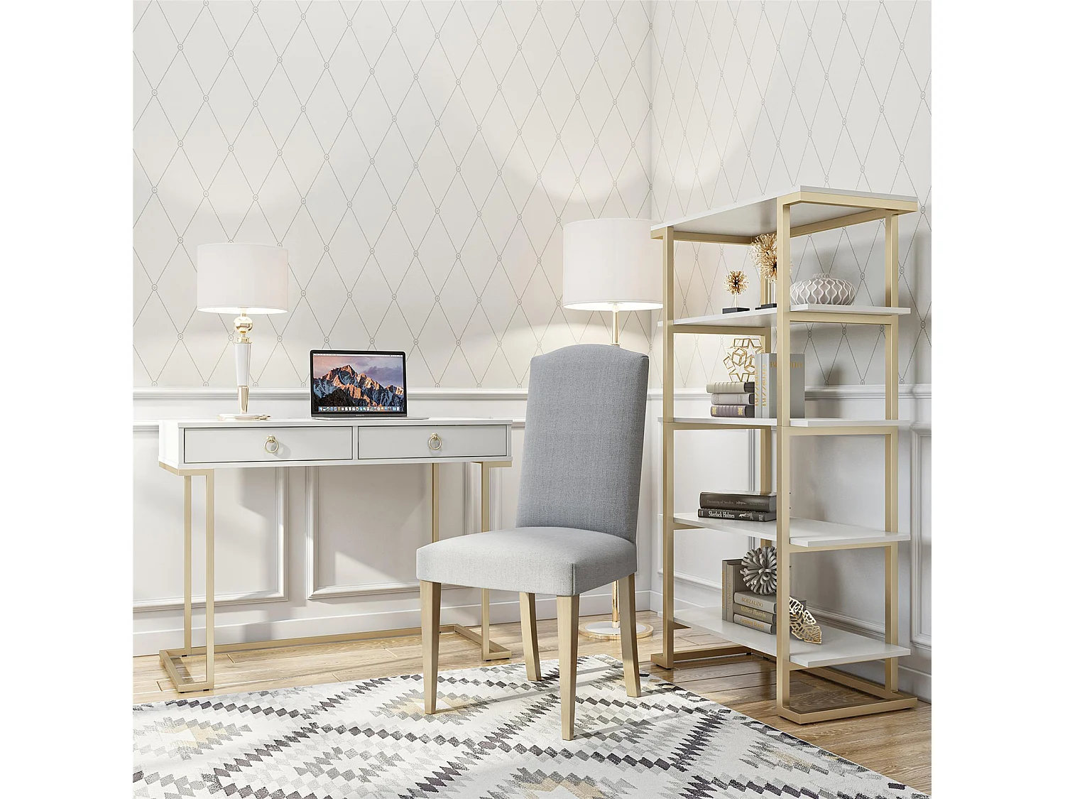 Camila | Bureau avec 2 tiroirs en mélaminé blanc