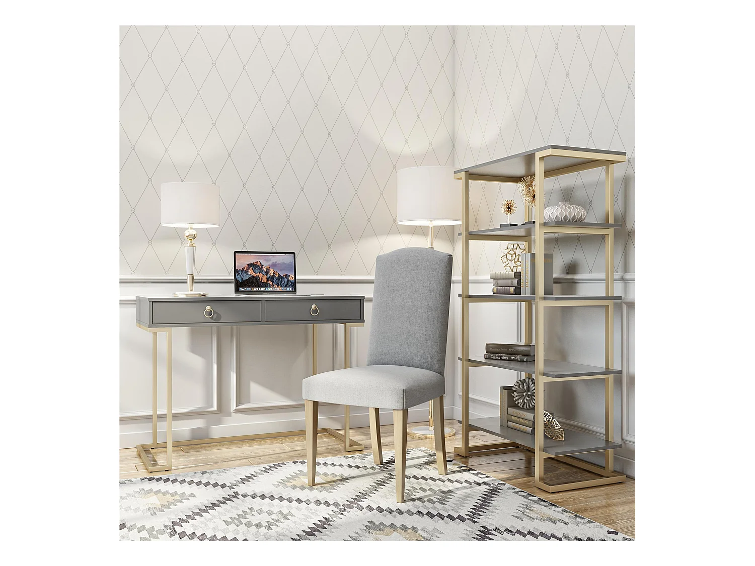 Camila | Bureau avec 2 tiroirs en mélaminé gris
