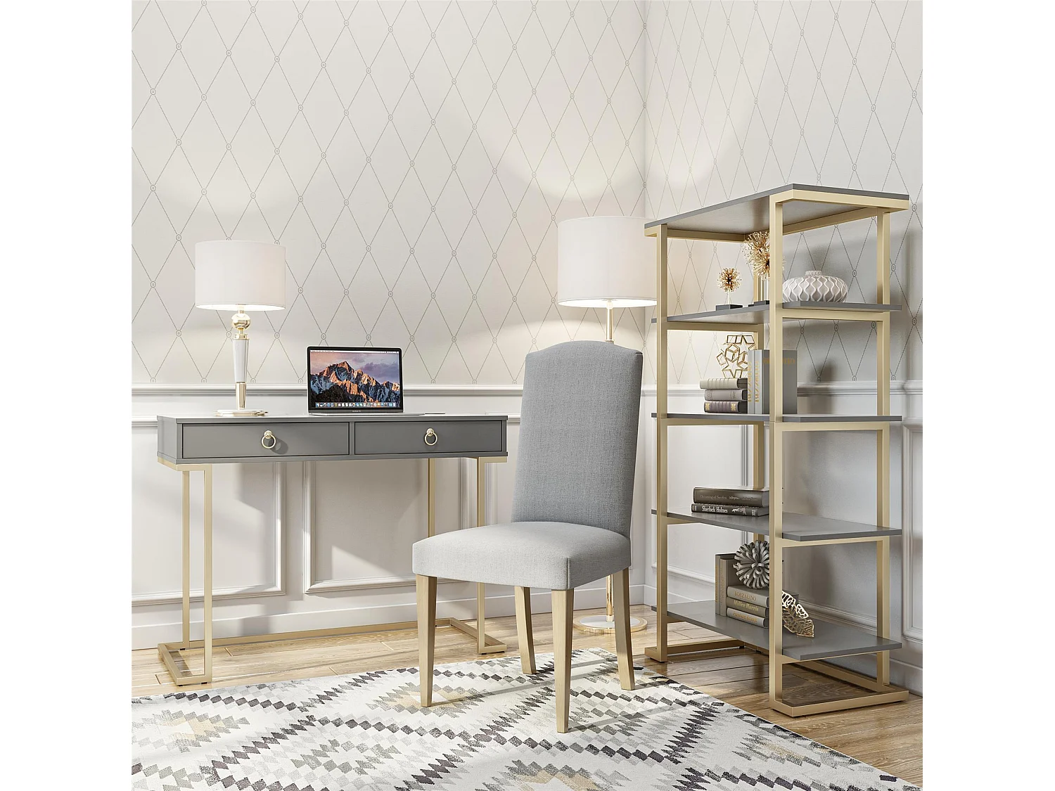 Camila | Bureau avec 2 tiroirs en mélaminé gris