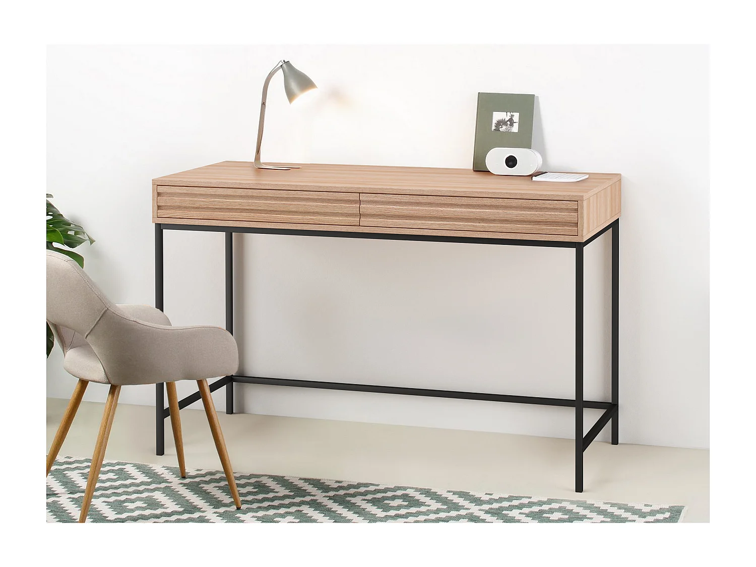 Celine | Bureau avec 2 tiroirs en effet chêne