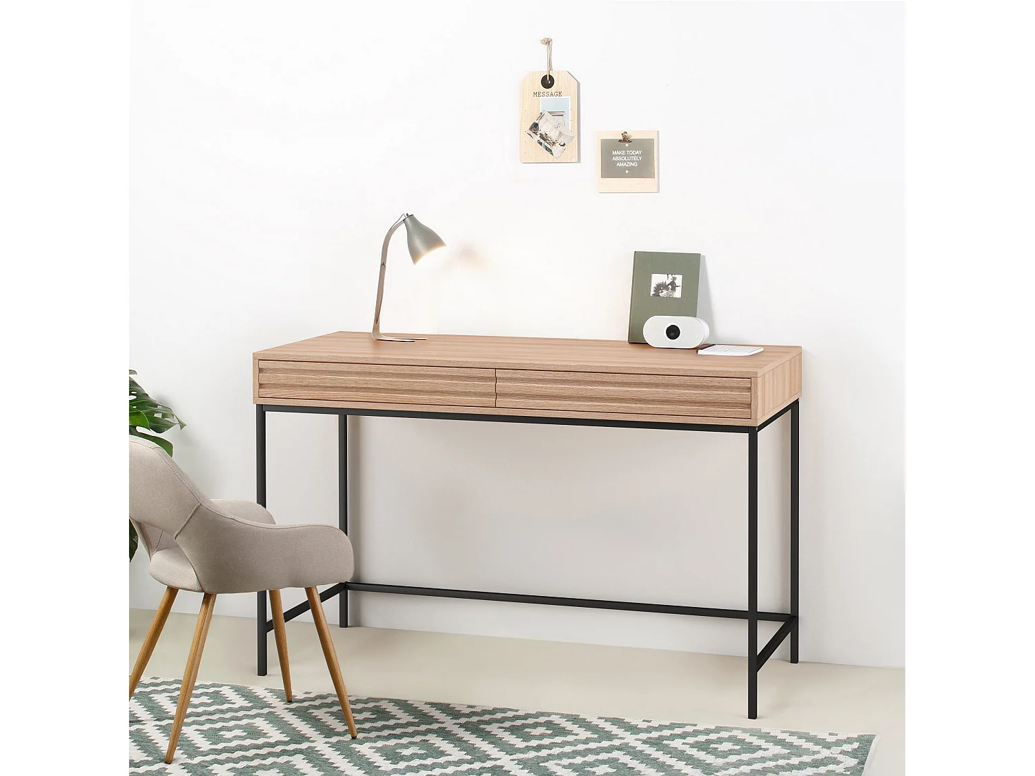 Celine | Bureau avec 2 tiroirs en effet chêne