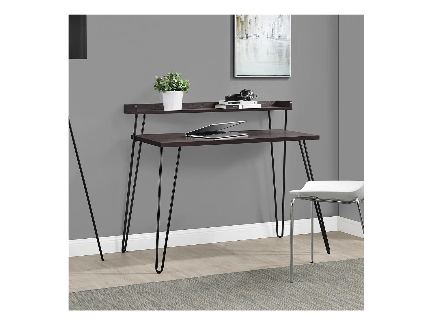 Secretária com 2 gavetas em MDF cinzento