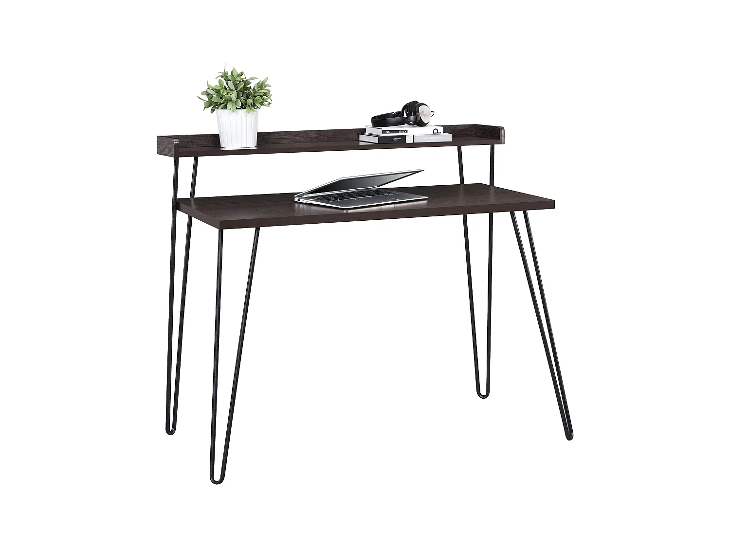 Haven | Bureau d'ordinateur avec étagère en aspect noyer Espresso