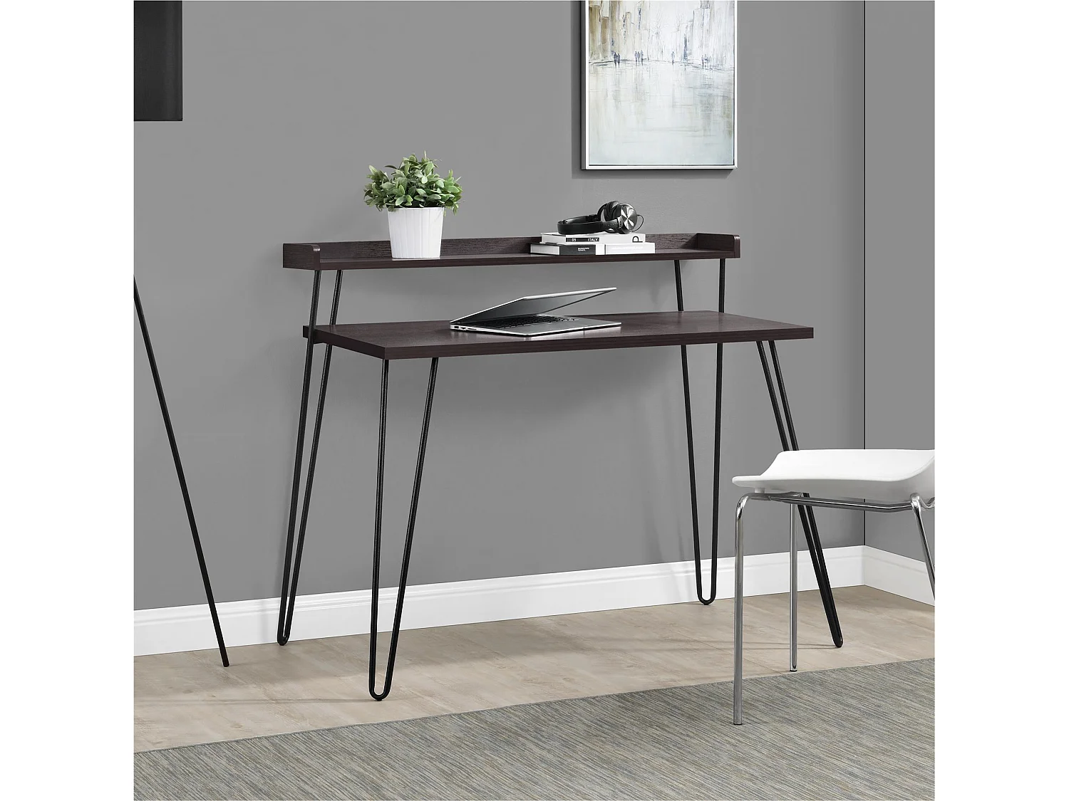 Haven | Bureau d'ordinateur avec étagère en aspect noyer Espresso