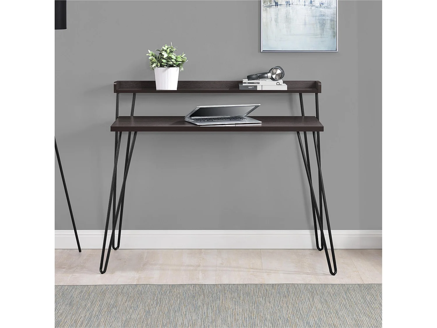 Haven | Bureau d'ordinateur avec étagère en aspect noyer Espresso