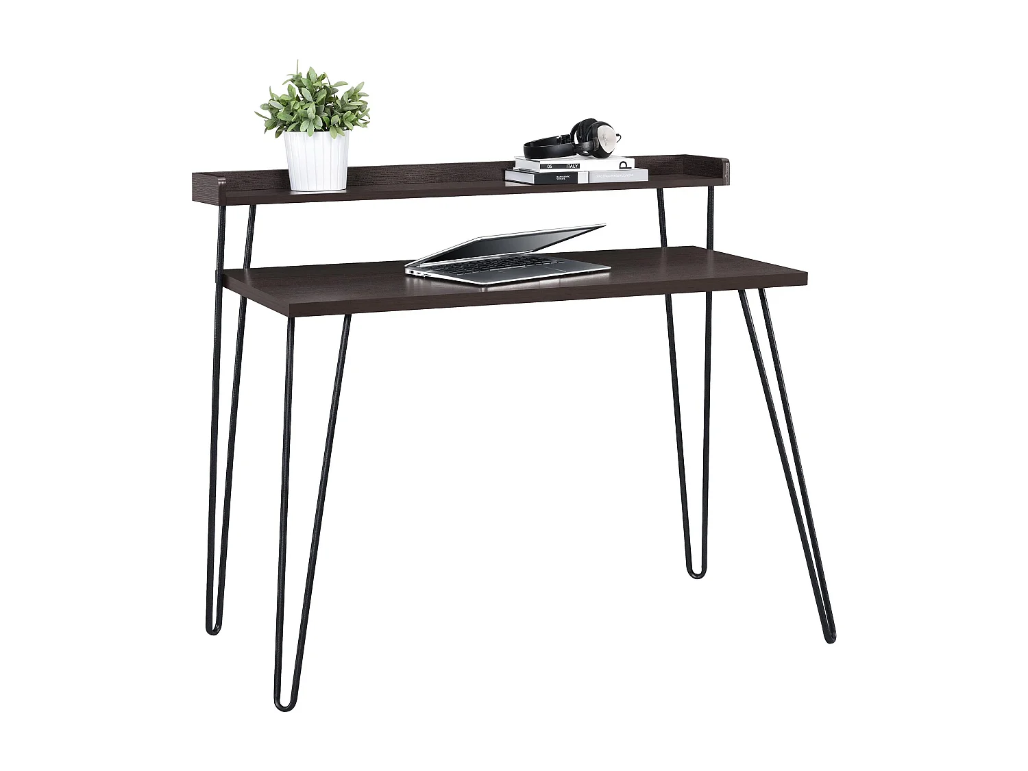 Haven | Bureau d'ordinateur avec étagère en aspect noyer Espresso