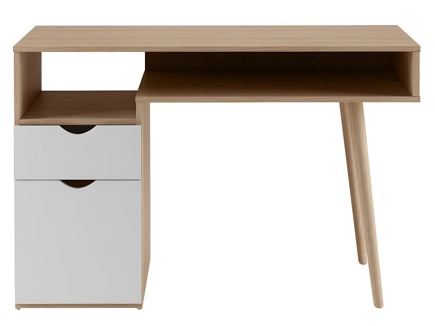 Scandi | Bureau avec 1 porte et 1 tiroir en MDF blanc et chêne