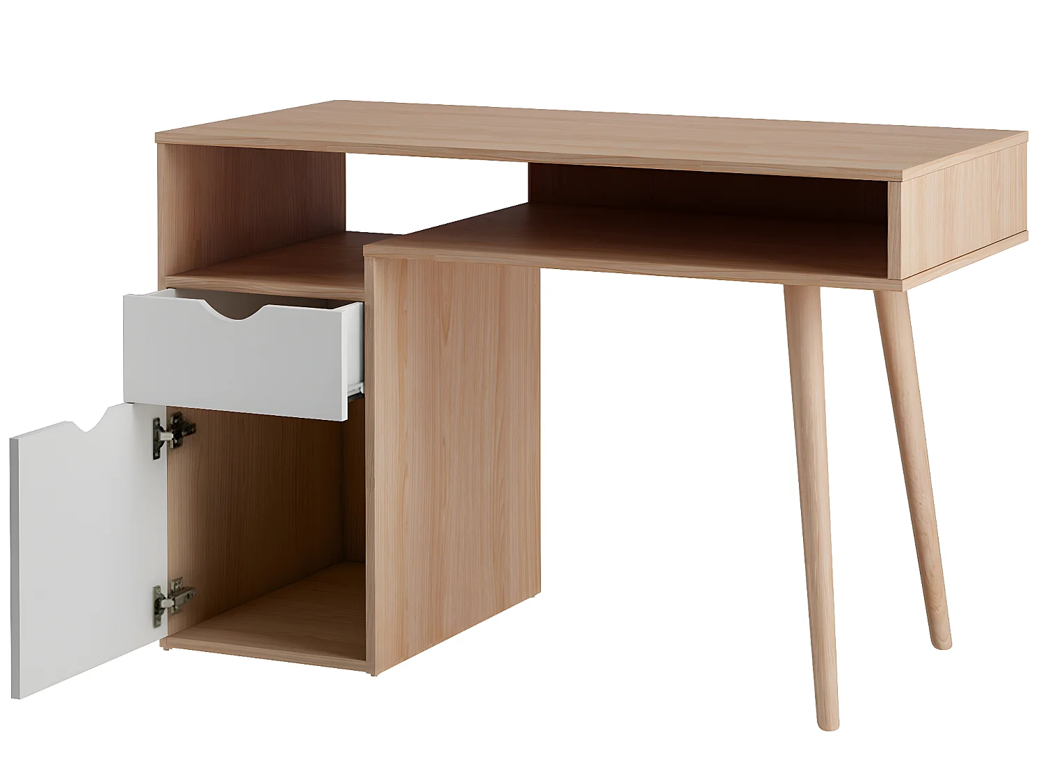 Scandi | Bureau avec 1 porte et 1 tiroir en MDF blanc et chêne