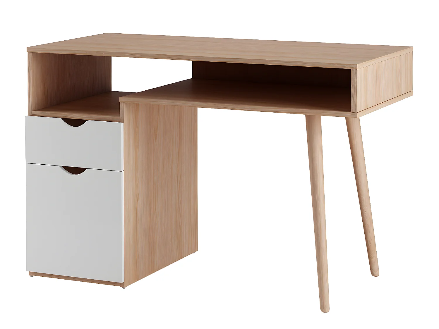 Scandi | Bureau avec 1 porte et 1 tiroir en MDF blanc et chêne