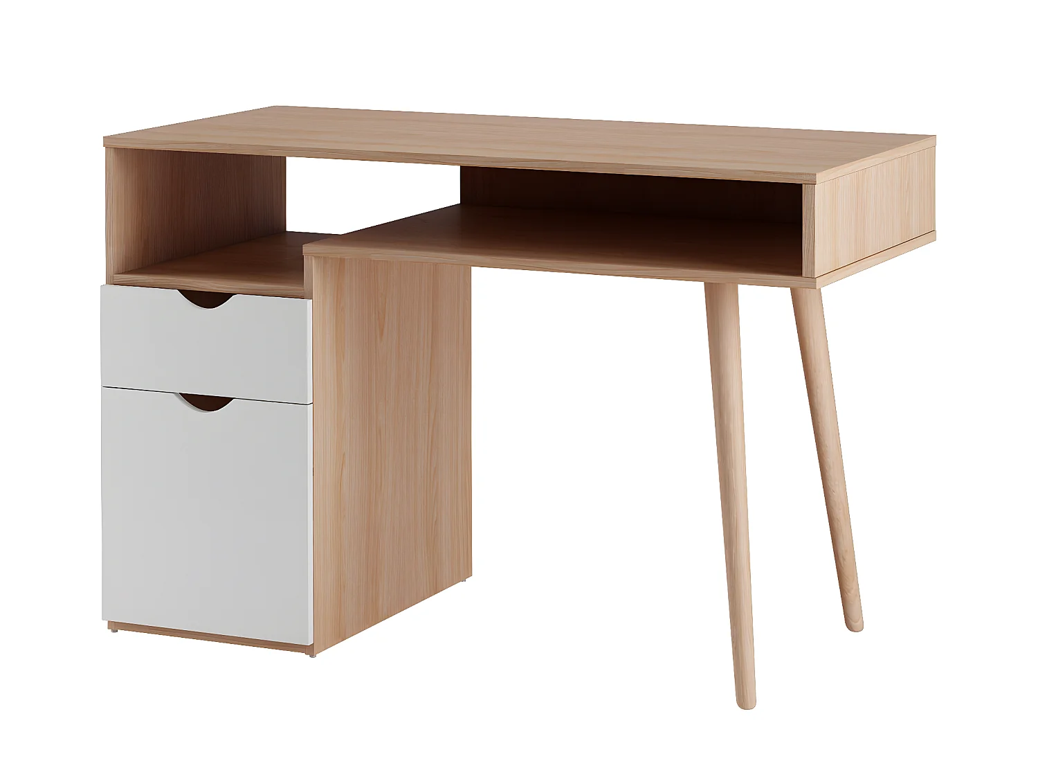 Schreibtisch mit 1 Tür und 1 Schublade aus MDF weiß und Eiche