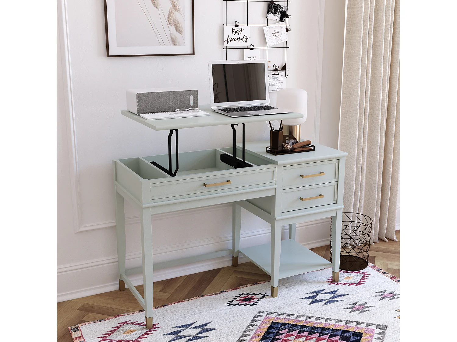 Westerleigh | Bureau d'ordinateur avec plateau relevable en MDF vert