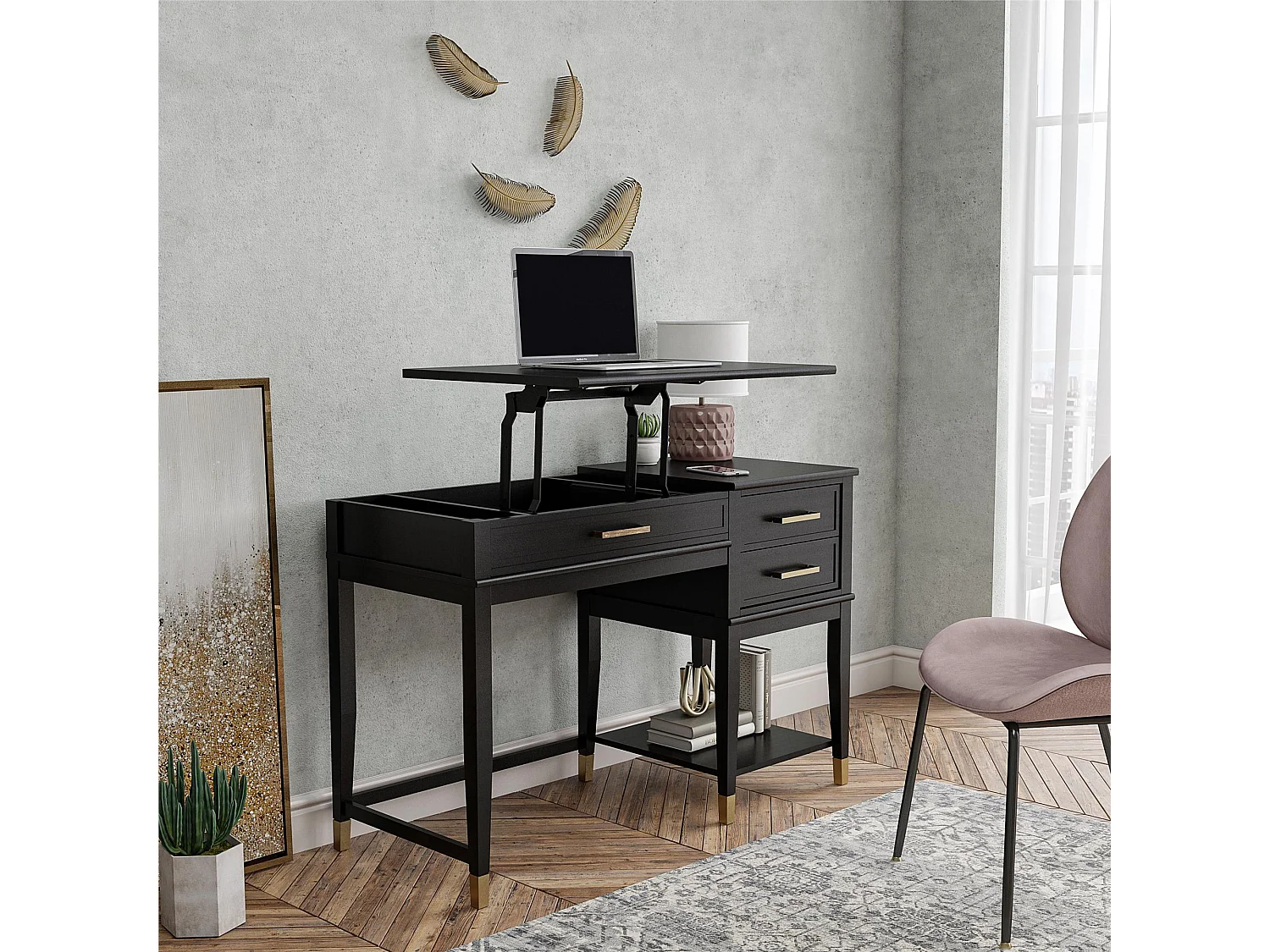 Westerleigh | Bureau d'ordinateur avec plateau relevable en MDF noir