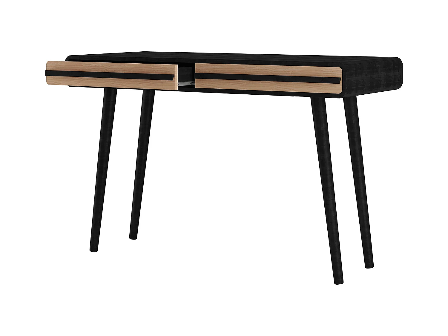 Escritorio con 2 cajones en aglomerado negro y natural.