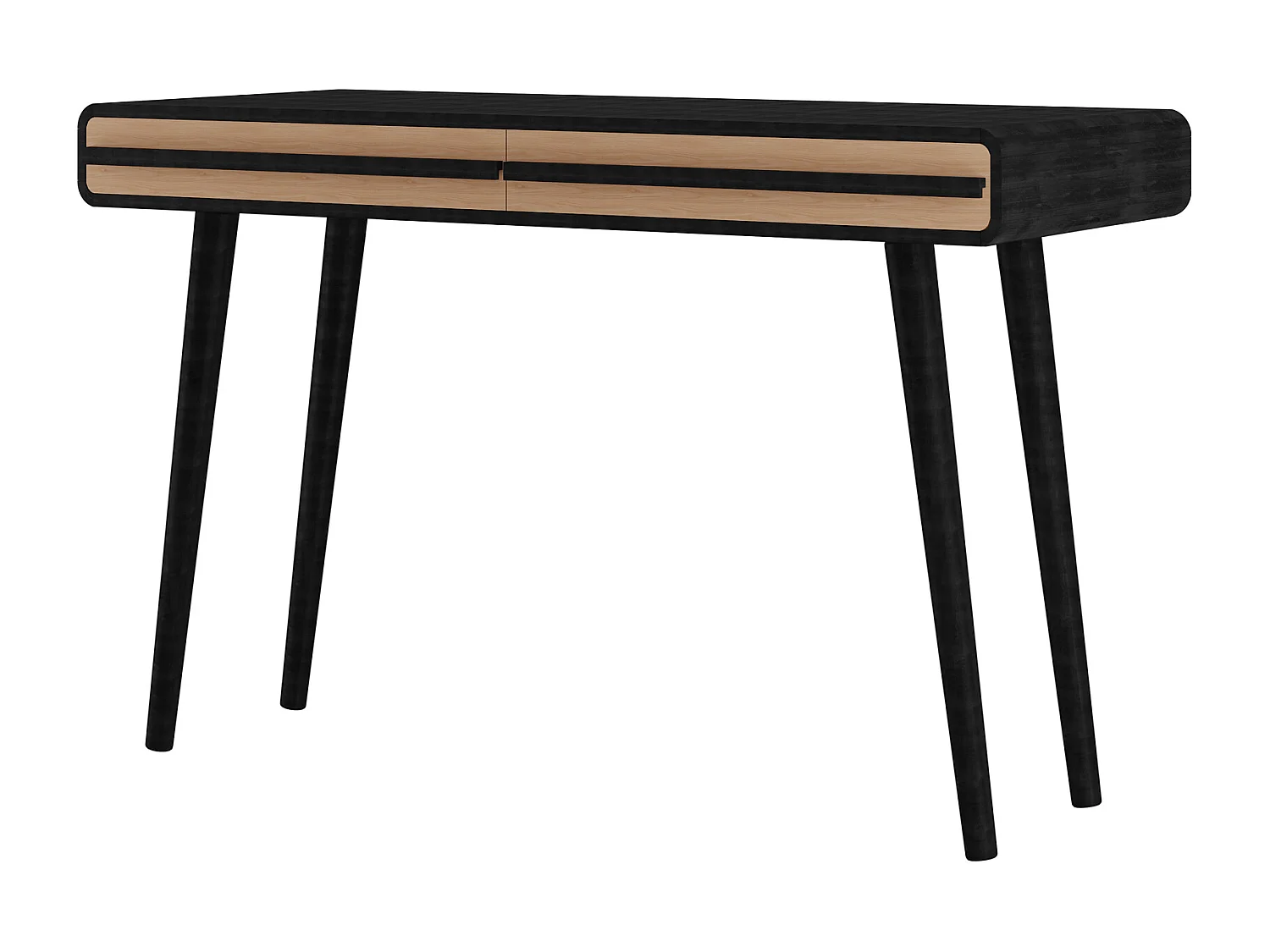Schreibtisch mit 2 Schubladen aus Spanplatte in Schwarz und Natur