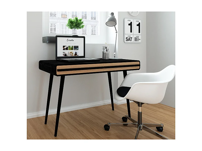 Chantal | Bureau à 2 tiroirs en effet bois noir