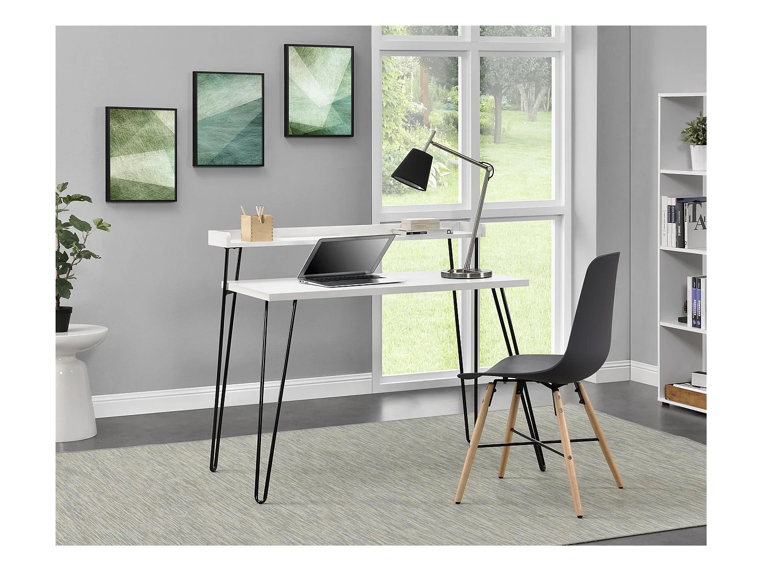 Haven | Computerbureau met legplank in laminaat wit