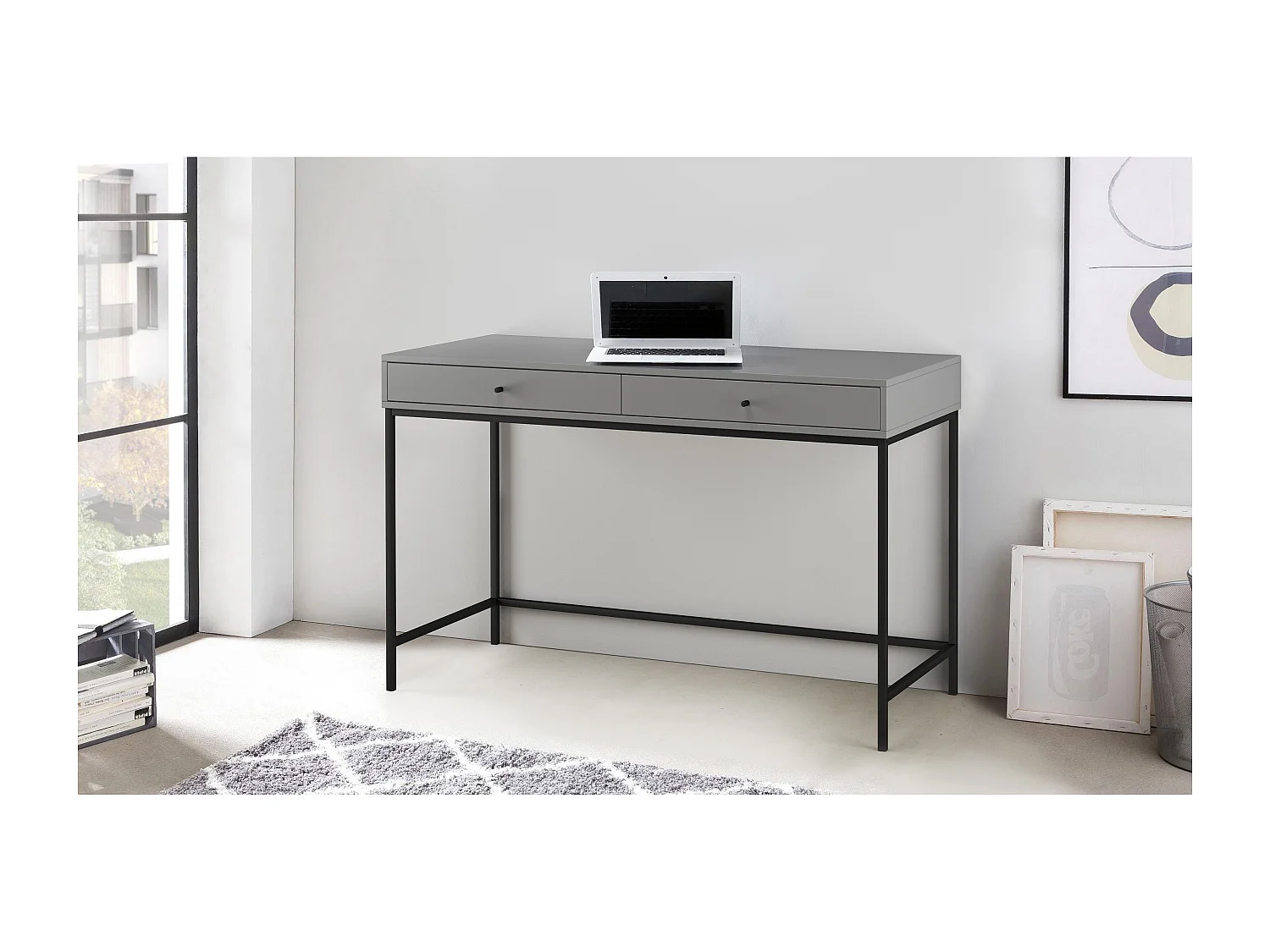 Scrivania con 2 cassetti in truciolare grigio